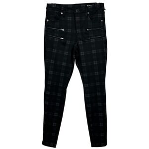 Blank NYC The Bond Mid-Rise Skinny Plaid Pants Womens 25 Black Grey Zippers